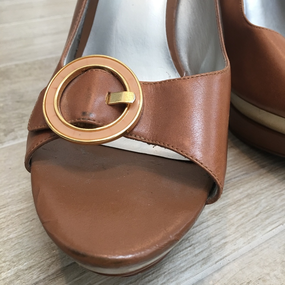 JESSICA SIMPSON LEATHER SLINGBACK PLATFORM SHOES - Picture 2 of 8